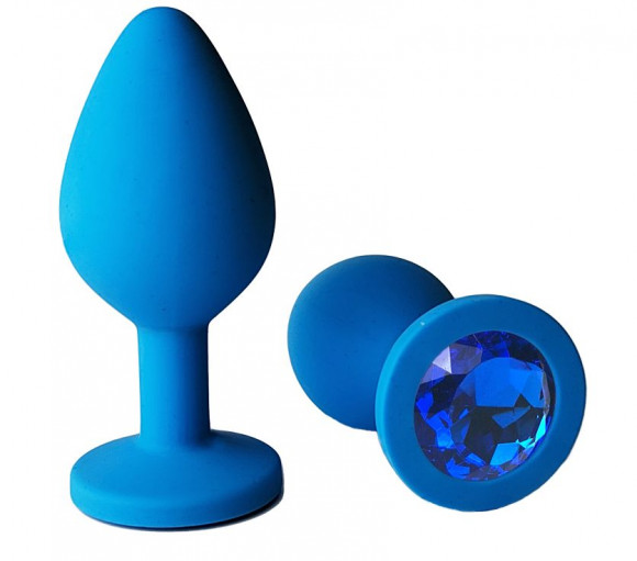 Голубая анальная пробка с синим кристаллом - 7 см.