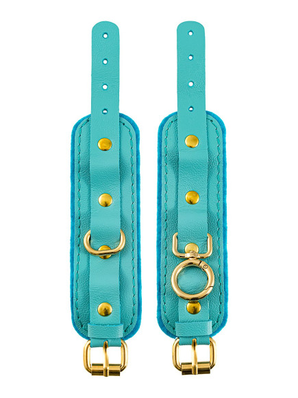 Голубые двуслойные кожаные наручники-браслеты