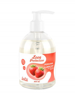 Лубрикант на водной снове Love Protection Strawberry с ароматом клубники - 300 мл.