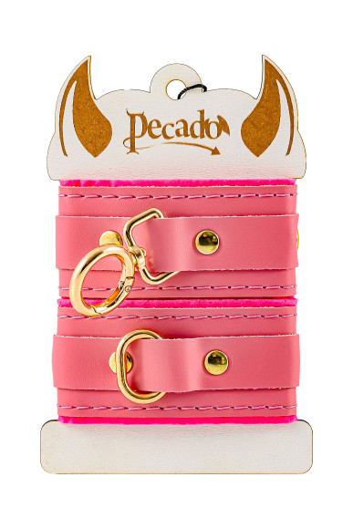 Розовые двуслойные кожаные наручники-браслеты