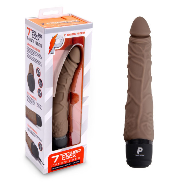 Коричневый вибромассажер 7  Realistic Vibrator - 20 см.