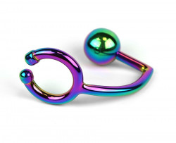 Радужное эрекционное кольцо с анальным плагом Rainbow Horse Shoe Ring with 40mm Diameter Ball