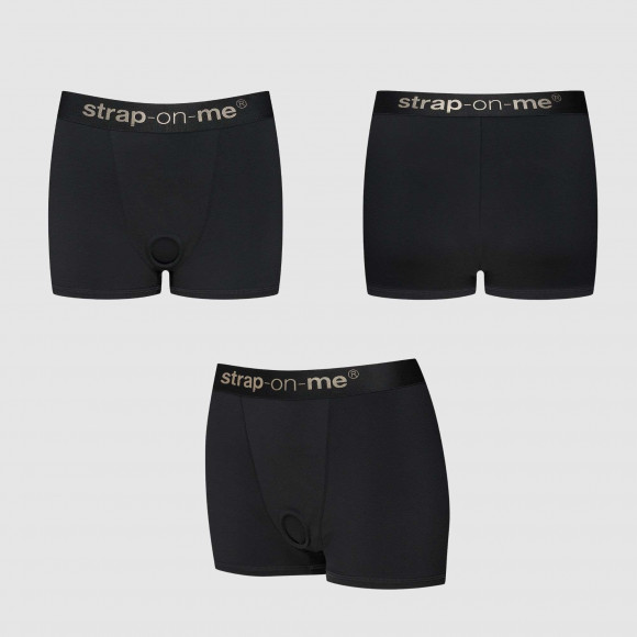 Черные трусики-боксеры для фиксации насадок Strap-on-me Harness Lingerie Allure - size S