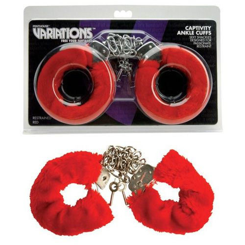 Меховые красные наручники VARIATIONS