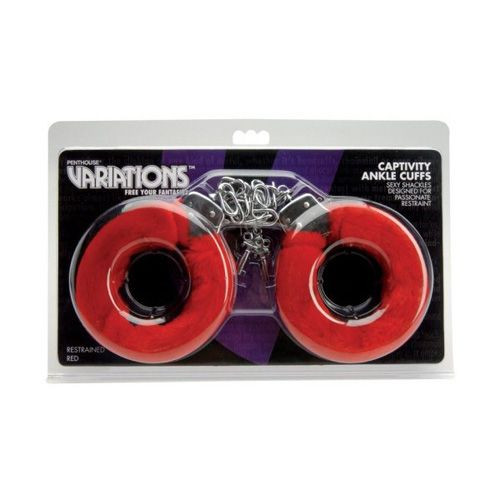 Меховые красные наручники VARIATIONS