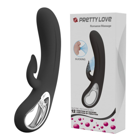 Черный вибратор-кролик Romance Massage - 24 см.