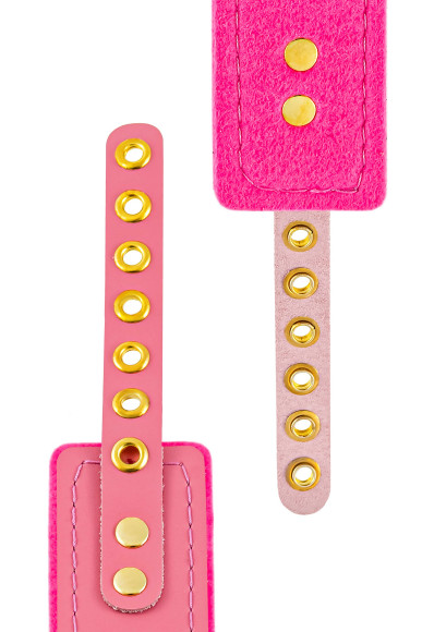 Розовый двуслойный кожаный ошейник с подкладкой из фетра