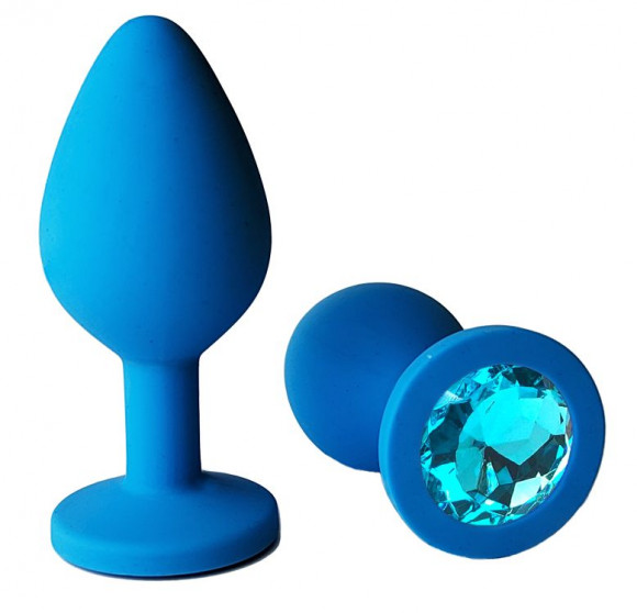 Голубая анальная пробка с голубым кристаллом - 7 см.