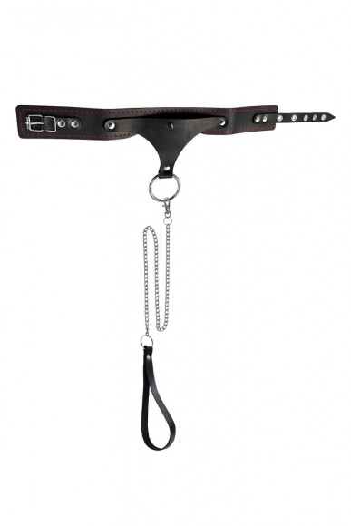 Черный высокий ошейник с поводком