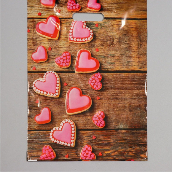 Полиэтиленовый пакет с розовыми сердечками - 31 х 40 см.