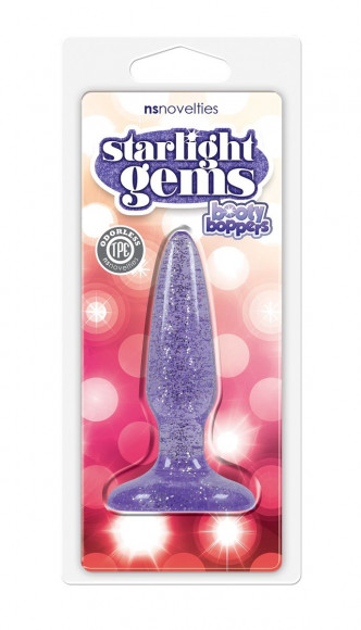 Фиолетовая анальная пробка с блёстками Booty Boppers Mini - 8,1 см.