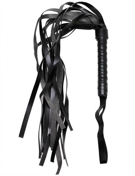 Черный многохвостый флогер с твёрдой ручкой - 46 см.