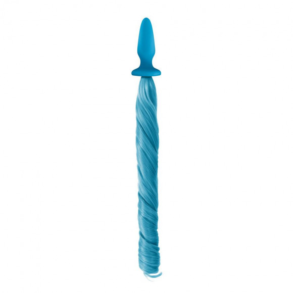 Голубая анальная пробка с голубым хвостом Unicorn Tails Pastel Blue