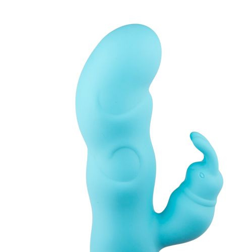 Голубой вибратор Design for Climax с клиторальным кроликом - 17,5 см.