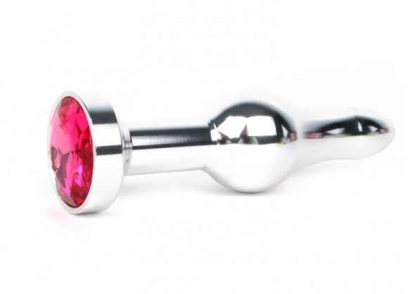 Удлиненная шарикообразная серебристая анальная втулка с малиновым кристаллом - 10,3 см.